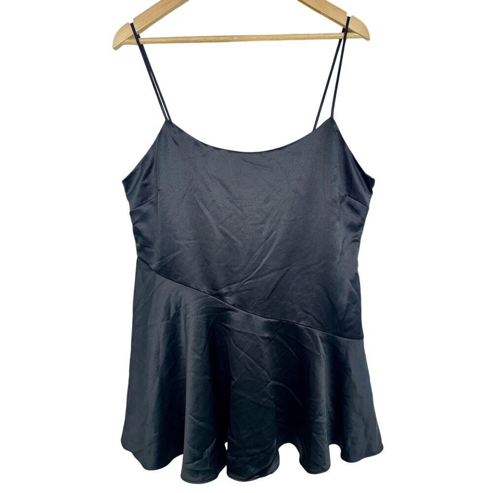 Abercrombie & Fitch Black Satin Sleeveless Fit & Flare Mini Slip Dress Womens L